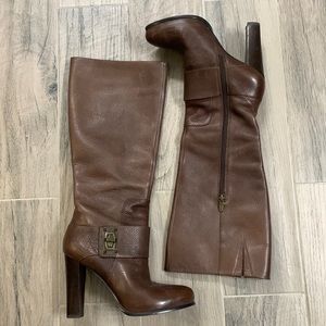 Brown leather knee high boots